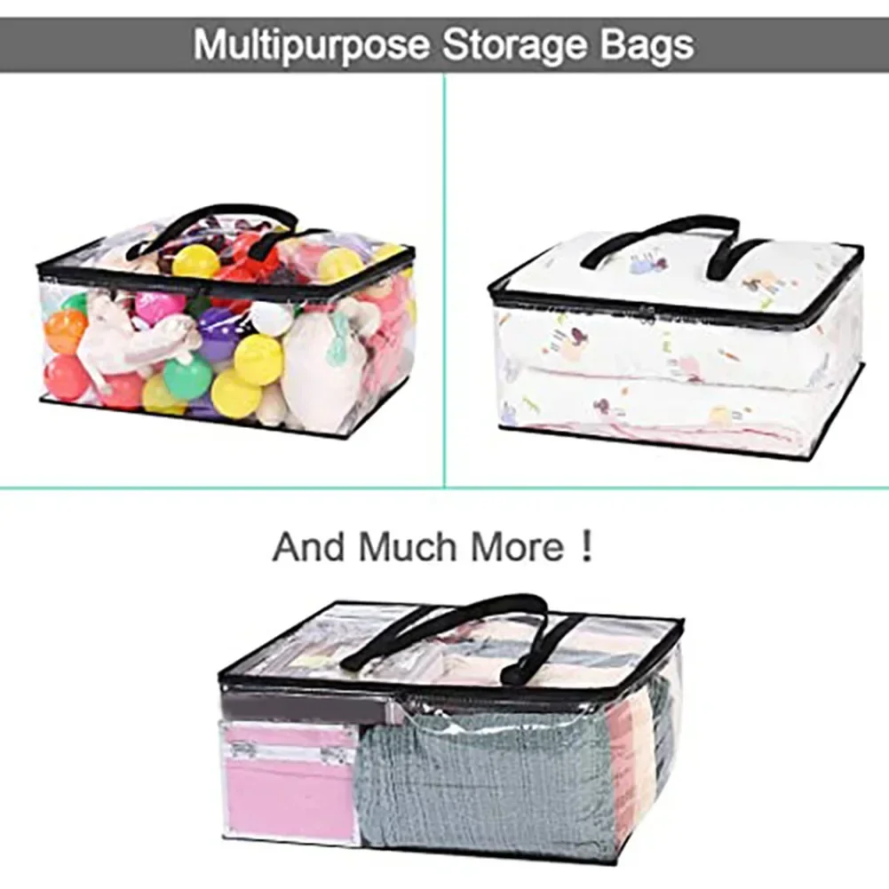 55L 60x40x25cm Bags For Packages Carrying Handle Clear Vinyl Plastic Zippered Blanket Storage Bags Packaging Supplies