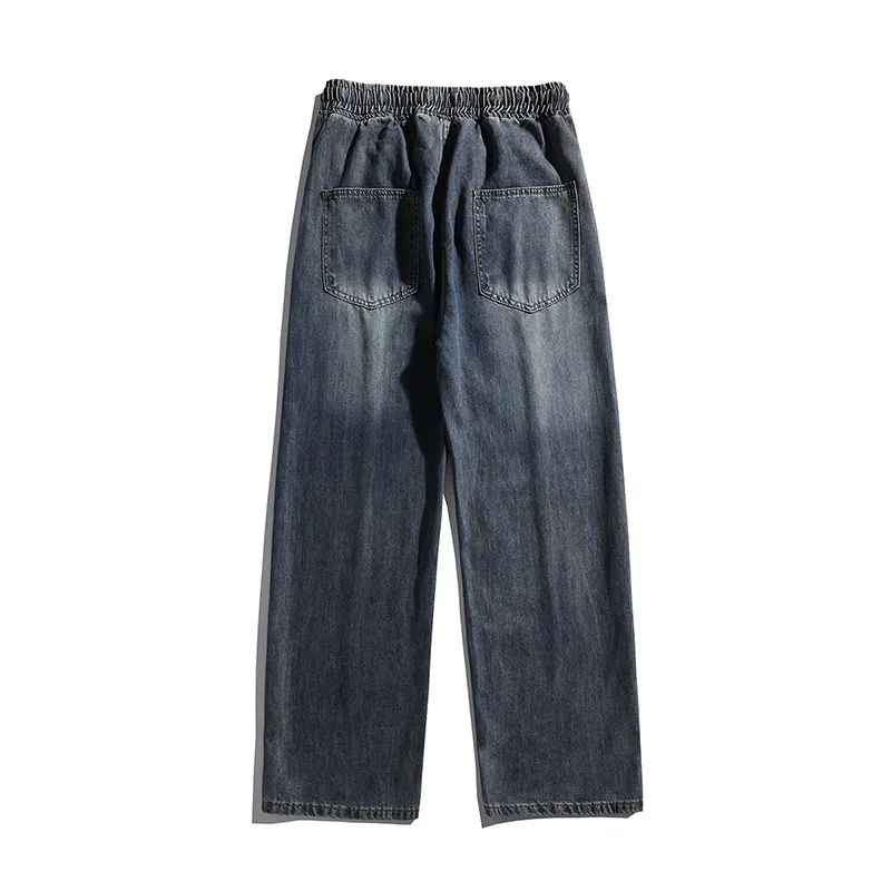 2026 Full Elastic Drawstring Waist Loose Lyocell Jeans Men Vintage Wash Breathable Basic Daily Pants