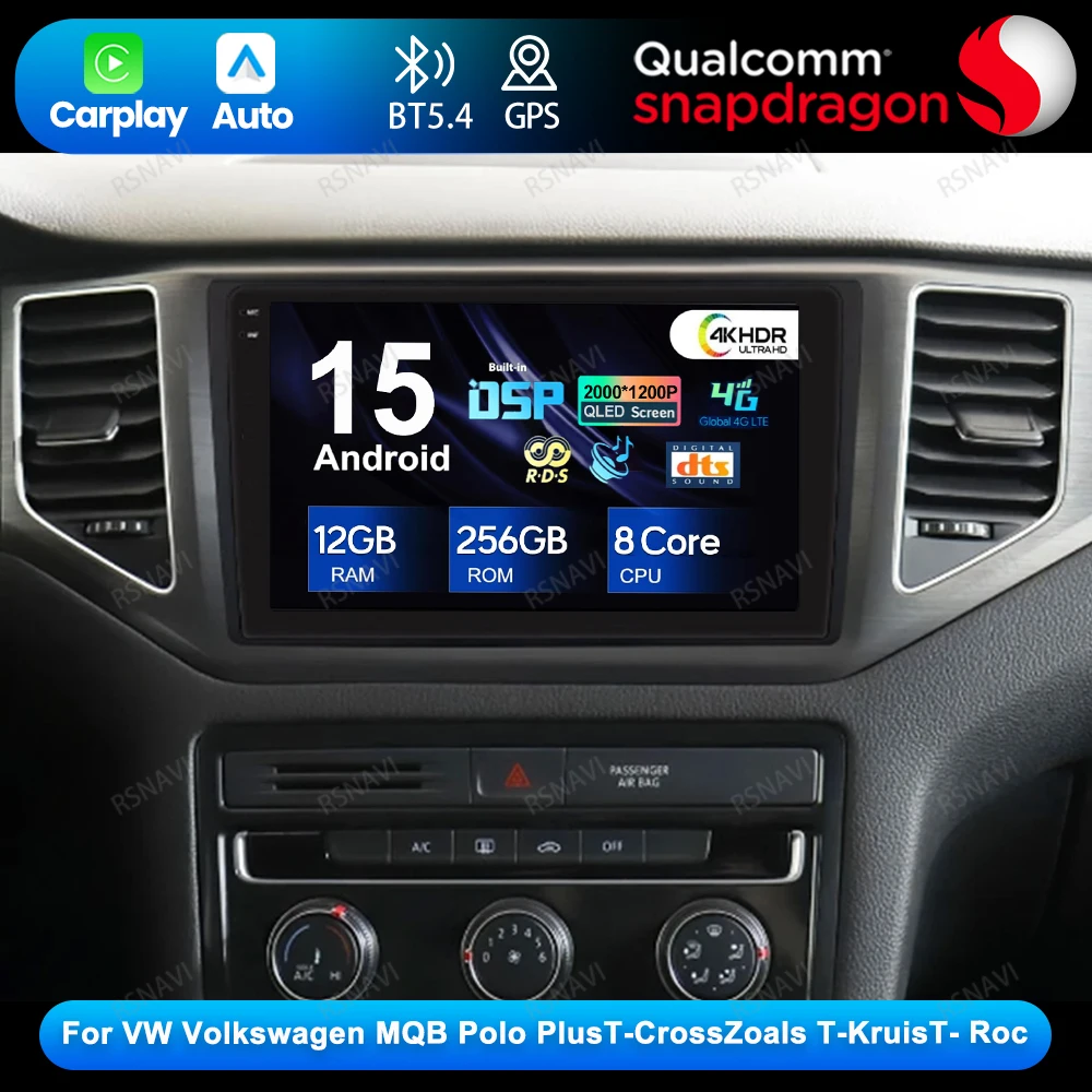

Android 15 For VW Volkswagen MQB Polo Plus/T-Cross/Zoals T-Kruis/T- Roc Car Radio 9/10 Inch Carplay QLED Multimedia NO 2DIN DSP