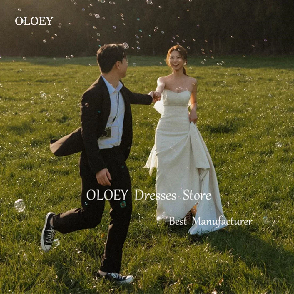 

OLOEY Simple Sweetheart A Line Wedding Dresses Korea Photoshoot Soft Satin Floor Length Country Bridal Gowns Corset Back