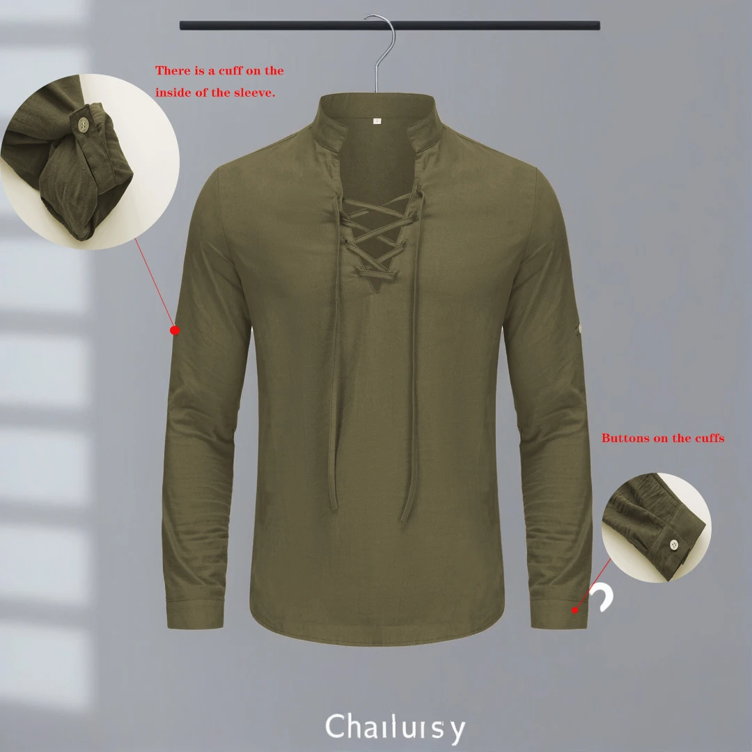 

Men's Renaissance Pirate Shirt Halloween Costume Long Sleeve Blouse with Drawstring Collar & Sleeve Ties for Cosplay