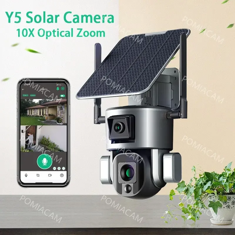 WIFI Solar Camera Dual Lens Wireless Outdoor Security Camera Solar Powered PTZ 4MP Night Vision CCTV Surveillance Camera