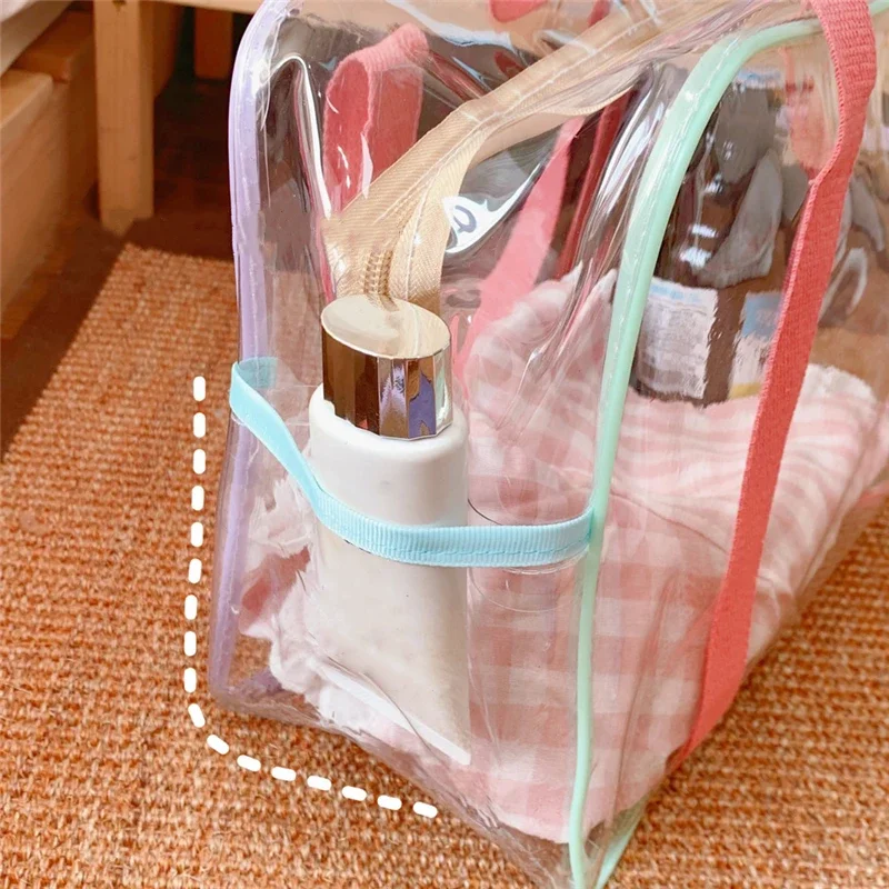 Korean Style Women Clear Summer Beach Bag Waterproof Large Travel Zipper Shoulder Female Washing Toiletry Handbag 1pc