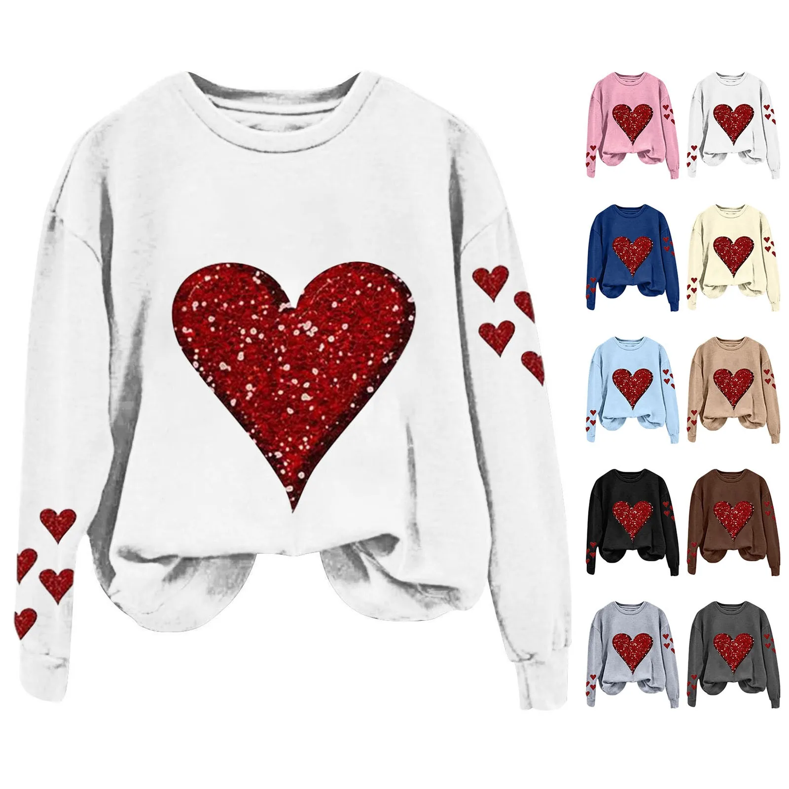 

Women'S Solid Color Crew Neck Loose Long Sleeved Valentine's Apparel T Festive Sweatshirts Women Athletic Sweatshirts for Women