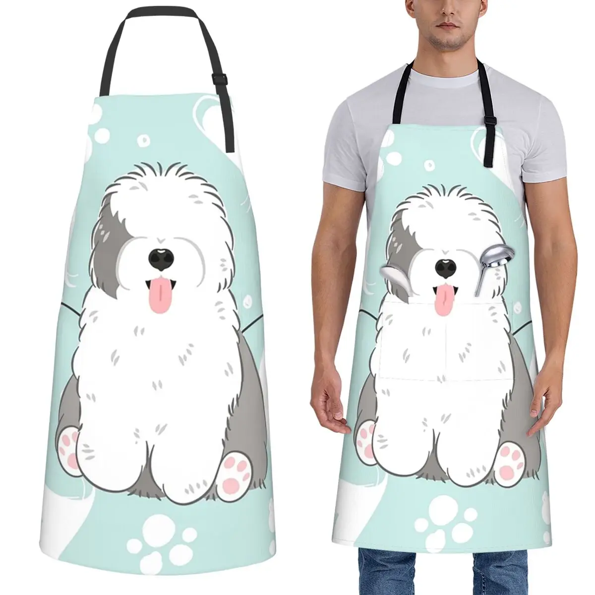 

Фартуки с изображением старой английской овчарки, фартуки для шеф-повара, кулинарии, кухни, нагрудник без рукавов, кухонный сарафан для чистки для женщин и мужчин, живопись