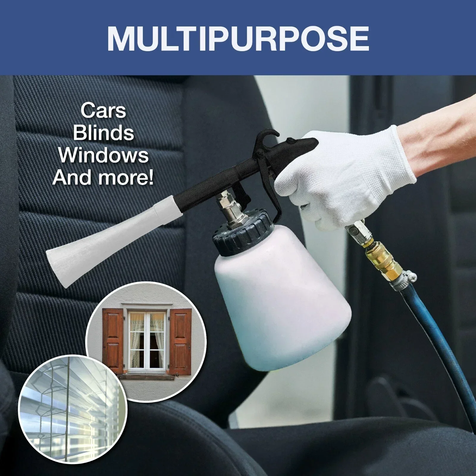 Handheld Pneumatic Tornado Car Interior Cleaning Gun with Brush Cyclone Dust Blower High Pressure Air Duster for Auto Detailing