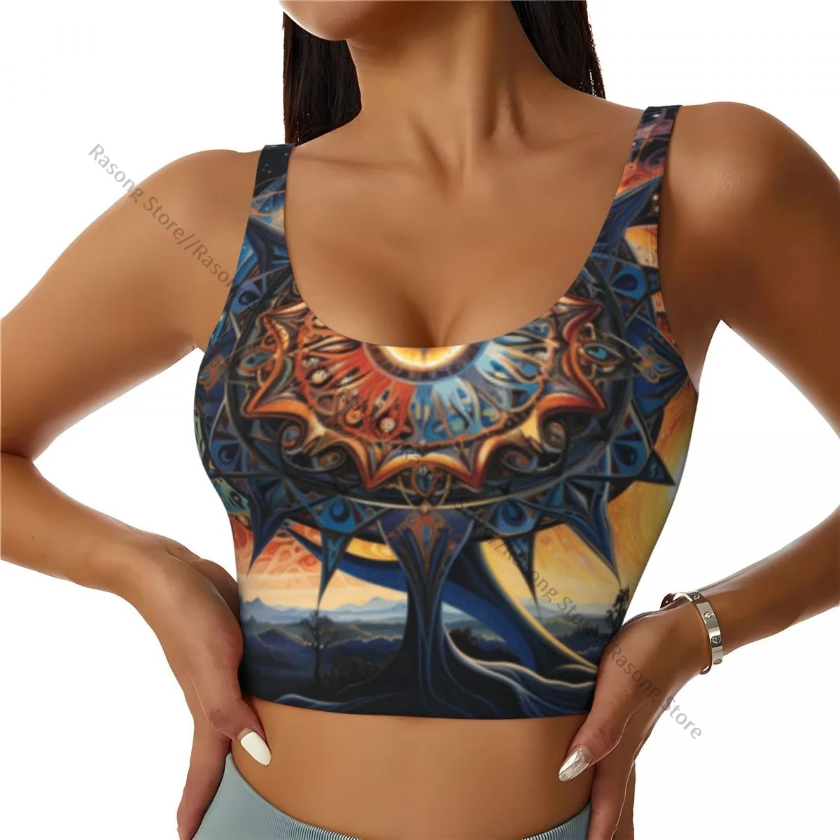 Yoga Vest Women Gym Sports Crop Tops Mandala In The Starry Sky Streetwear Workout Breathable Tank Top Female