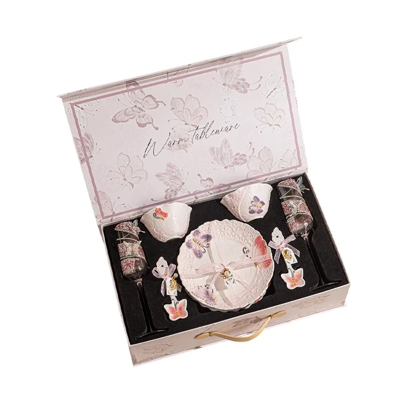Butterfly ceramic tableware set, hand-painted housewarming bowls and plates