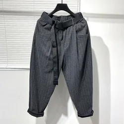 New Autumn/Winter Fashion Brand Retro Stripe Work Dress Tie Feet Haren Loose Versatile Raspy and Handsome Youth Casual Pants
