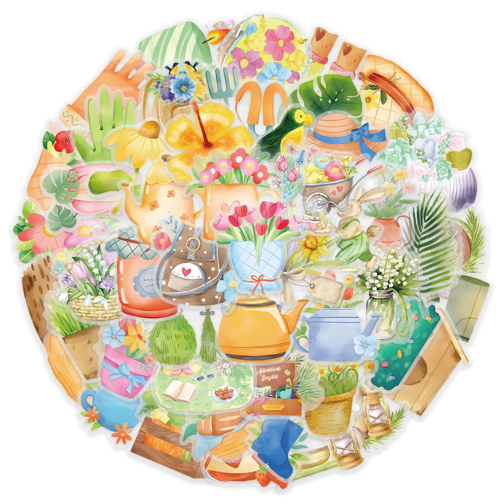 

10/30/50pcs Cute Spring Scenery Cartoon Stickers PET Transparent Decoration Decals DIY Suitcase Phone Water Bottle Sticker Pack
