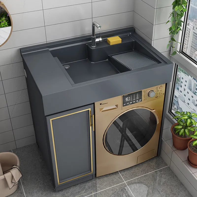 Small apartment balcony washing machine cabinet combined integrated basin laundry sink with rubbing plate drum laundry