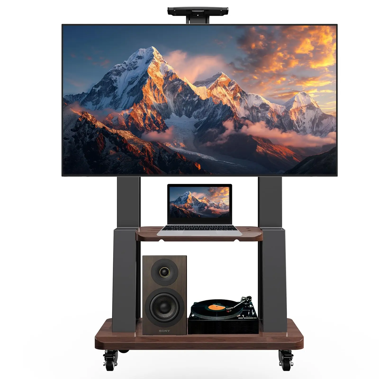 棚ロックホイール付きの可動式ローリングフロアTVスタンド、32 "-75" スクリーン用のモバイルTVカート、高さ調節可能、vesa、600x400mm
