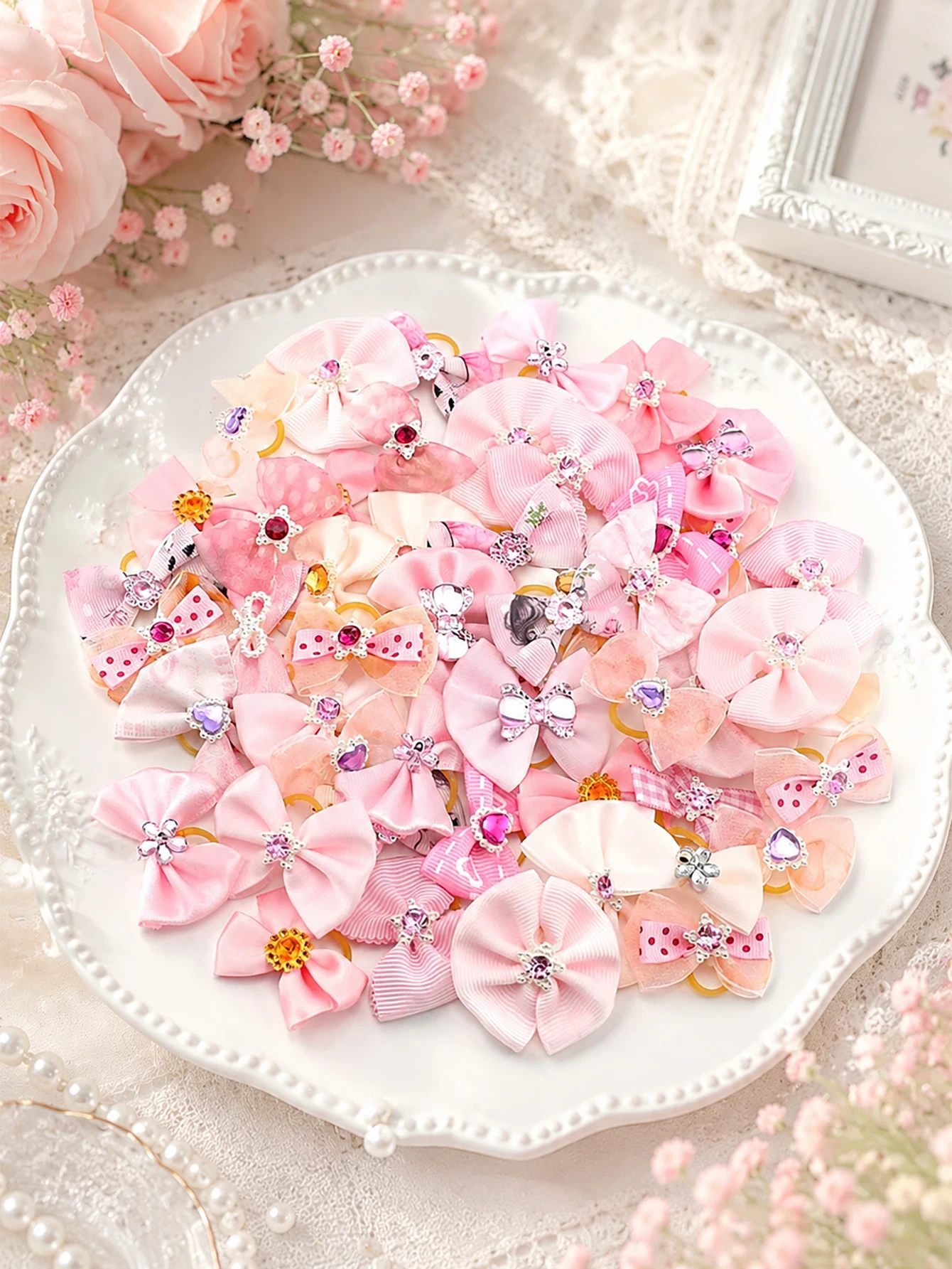 20 Pink Pet Rubber Bands, Bow-Knot Hair Accessories