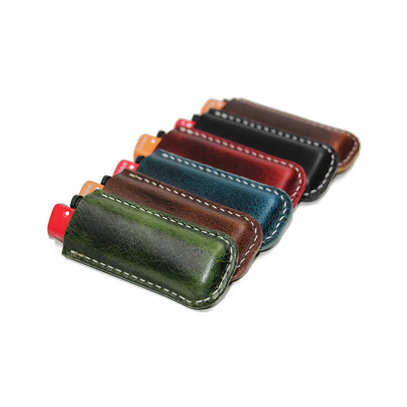 Vintage Handmade Genuine Cowhide Leather Lighter Case For Cricket/BIC Lighter Cover Leather Cas Plastic Lighter Case