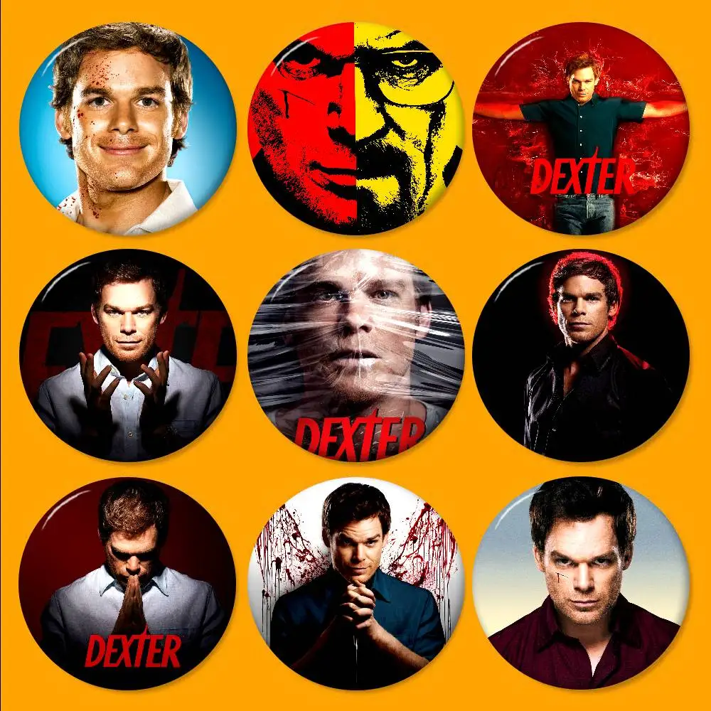 Dexter Morgan Character 58mm Cute Anime Figure Icon Badge Handmade Tinplate Brooch for Backpack Clothes Chest Ornament Gifts