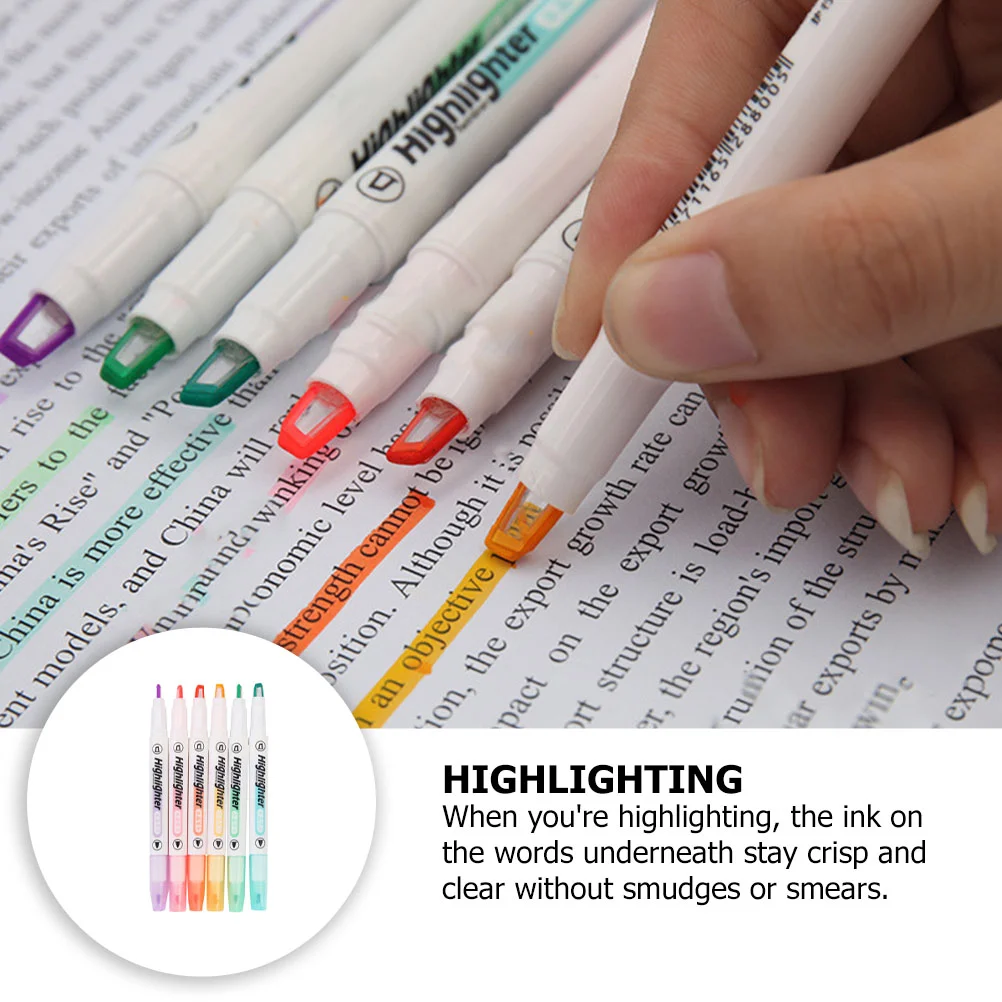 6 Pcs Highlighter Wide Clear View Pastel Marker Pen Students Stationery Thin Underline Plastic