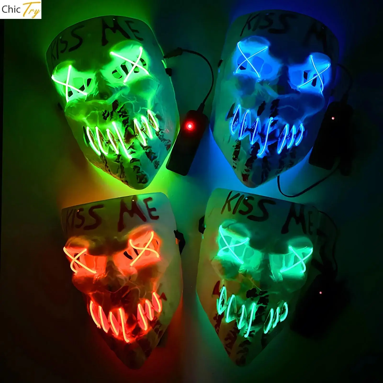 

Horror Scary LED Light Up Mask Film Movie Face Cover for Halloween Cosplay Costume Party Accessory Prop Scary Killer Devil Mask