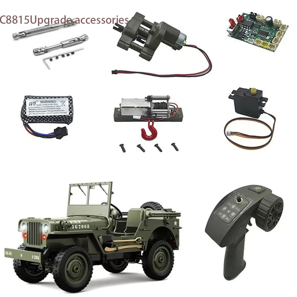 JJRC C8815 parts upgrade kit, including original accessories such as trailer, soldier winch, metal CVD canopy, etc., suitable fo