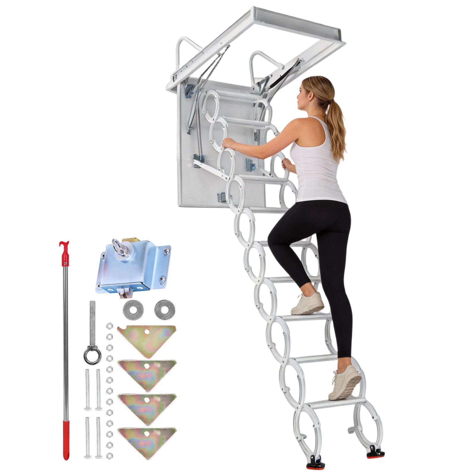 

Потолочная выдвижная лестница для чердака, усиленная, грузоподъемность 660 фунтов, система опускания для подвала