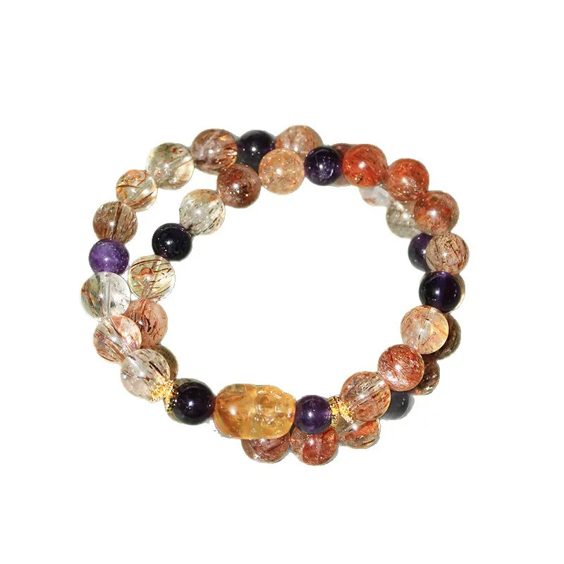 الذهب الأسود سوبر سبعة كريستال سوار أوروغوايا الجمشت الطبيعي دائرة مزدوجة Ins محظوظ جميع النواحي بوتيك سلسلة اليد الفاخرة #5