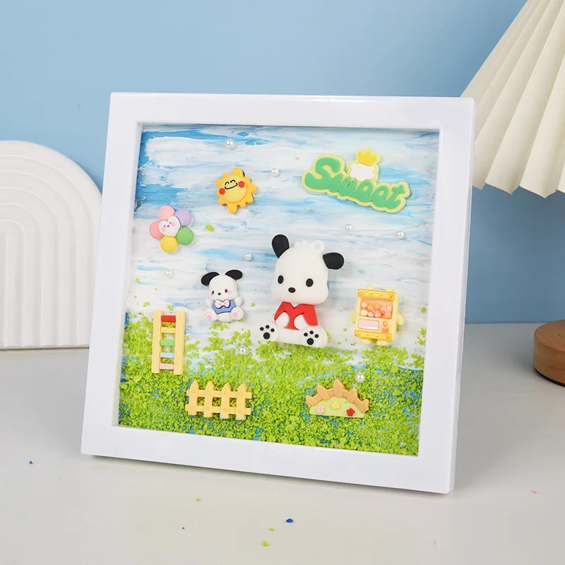 Marco de fotos de pegamento de crema Diy para niños, pintura de escena 3d del océano, pintura de sirena Kuromi, regalo para padres e hijos, recuerdos