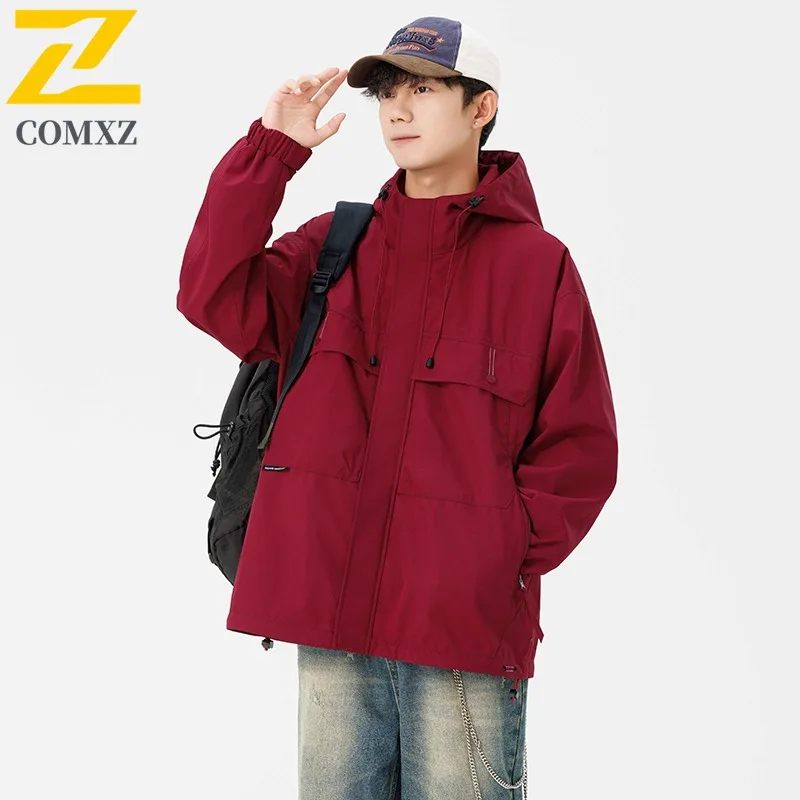 

COMXZ 2025 Мужская и женская повседневная куртка с капюшоном для пар, осенняя модная свободная посадка, универсальное легкое удобное водонепроницаемое пальто