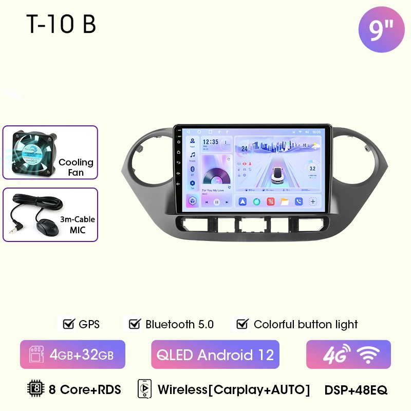 9 "Autoradio Voor Hyundai Grand I10 I 10 2013 2014 2015 2016 2017 2018 Android12 Carplay Auto Multimidia Videospeler Head Unit