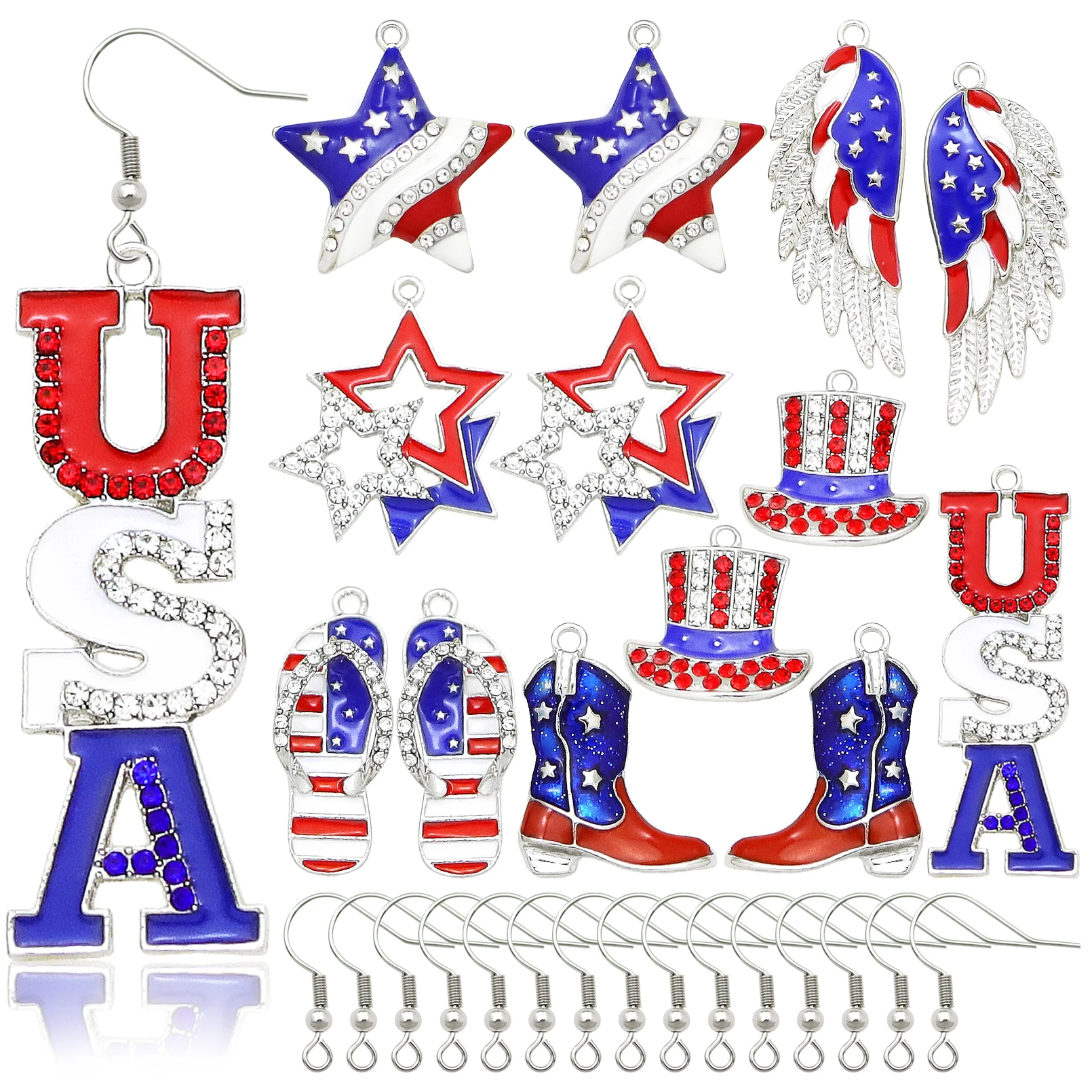 

30Pcs/set Enamel Charm Independence Day of the United States Pendants For Making Handmade DIY Earrings Bracelet Necklace Jewelry