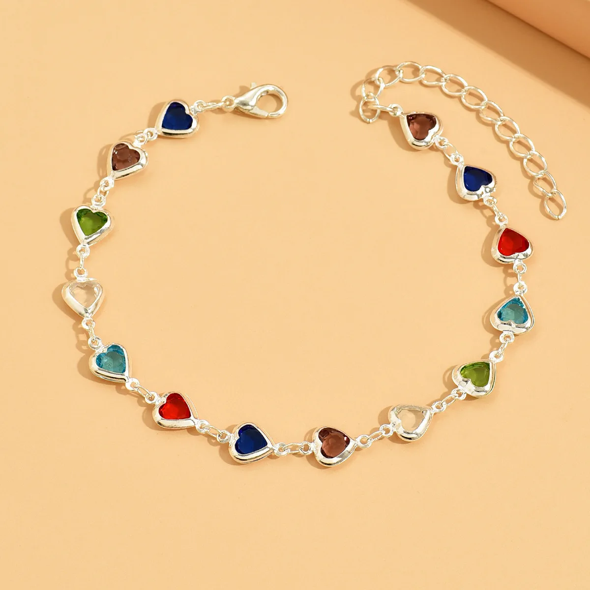 قوس قزح كريستال القلب سحر الخلخال للنساء قابل للتعديل الذهب الفضة اللون ربط سلاسل القدم الكاحل سوار مجوهرات اكسسوارات