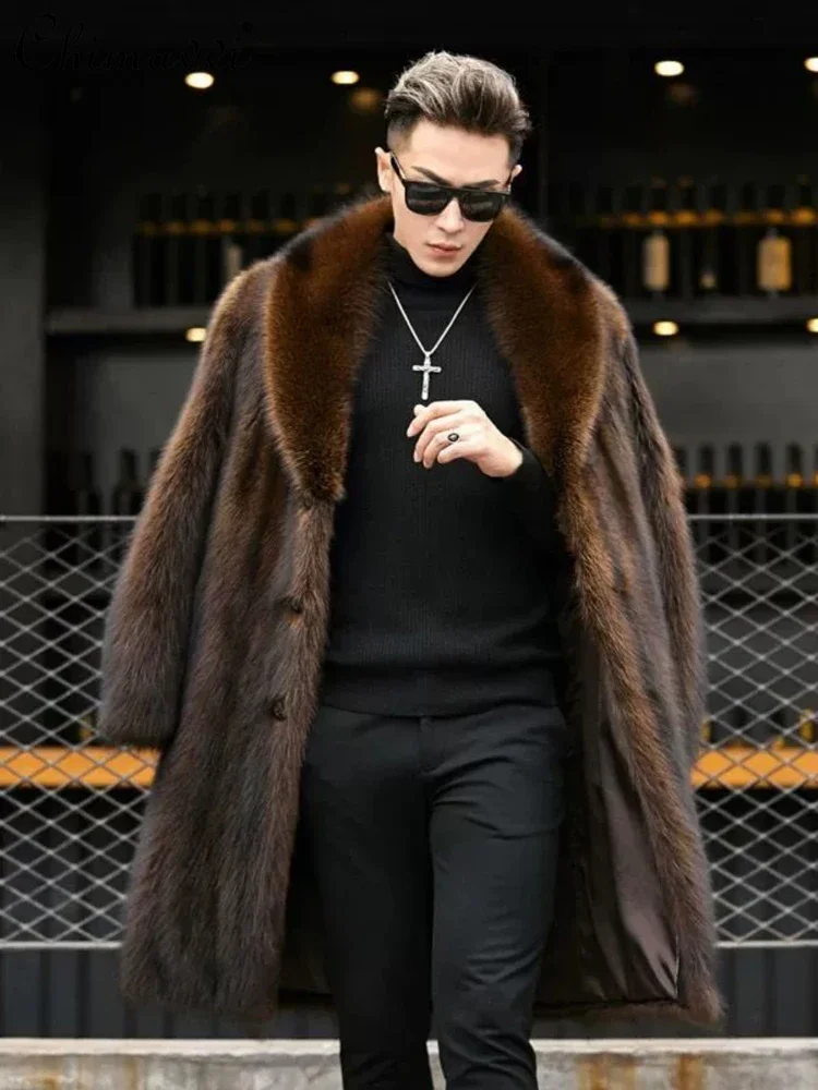 Men's Winter Mid-length Fur Coat 2024 New Fashion High-end Long-sleeved Warm Handsome Thickened Imitation Raccoon Fur Jackets