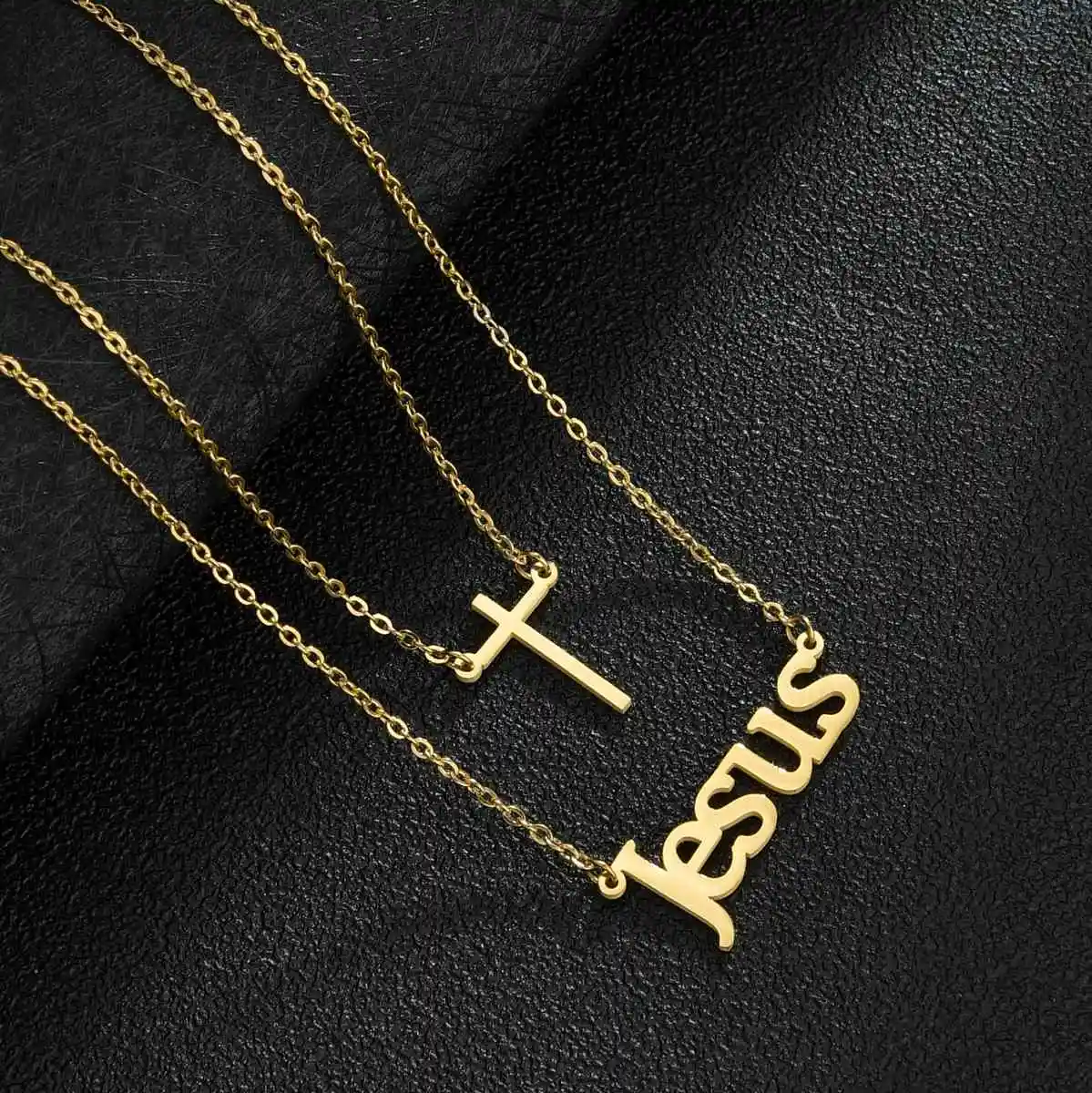 Name Necklace Personalized Custom Stianless Steel Letter Double Layer Cross Necklace Creative For Women Man Simple Jewelry Gift