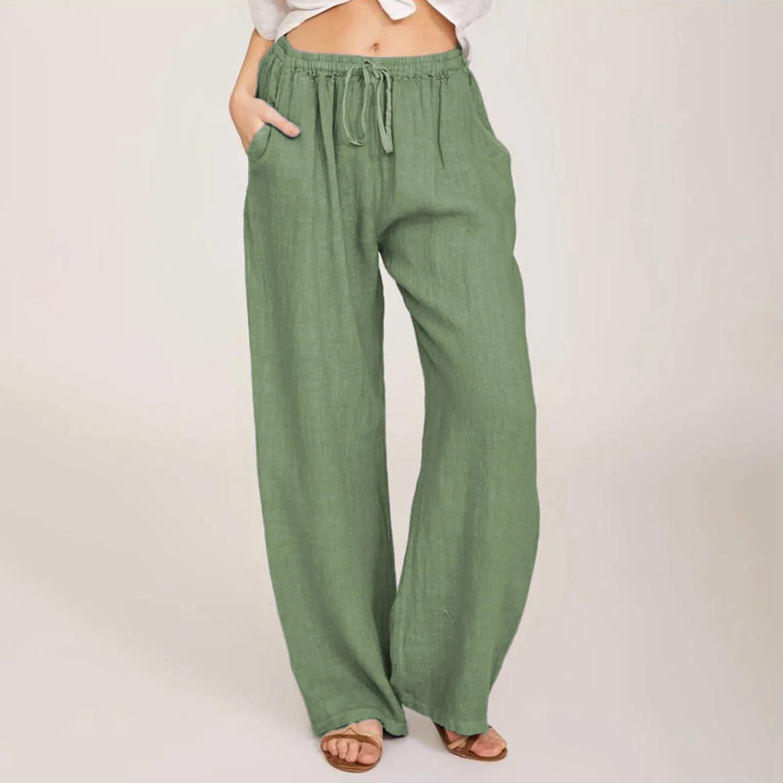 

Women Cotton Linen Pants Casual Outfit Comfortable Loose Elastic Waist Oversized Beach Jogger Lounge Pants Vintage Woman Clothes