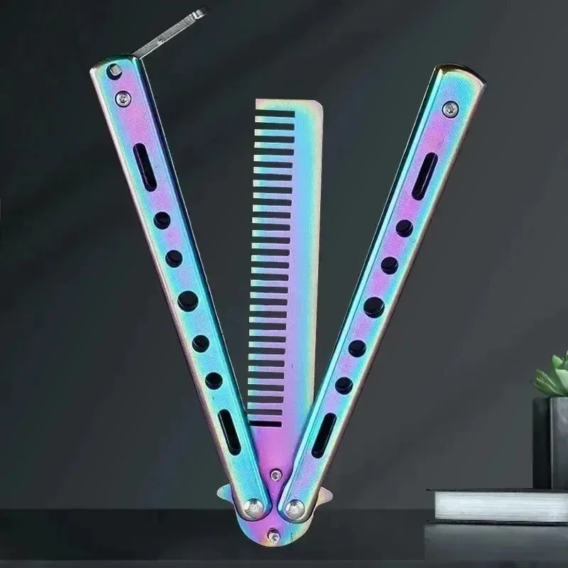 

1PCS Foldable Comb Stainless Steel Butterfly Knife Comb Beard Moustache Brushe Salon Hairdressing Styling Tool