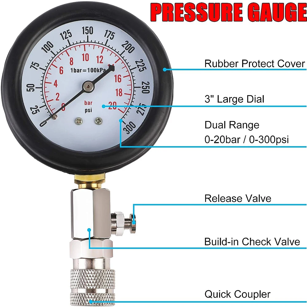 Pressure Gauge Gasoline Engine Compression Tester Automotive Workshop Tools Mechanical Inspection Garage Tool Car Verification