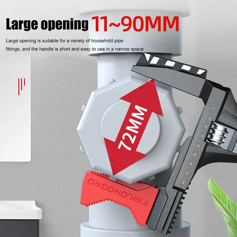 Multi-function Large Opening Short Handle Wrench Bathroom Water Pipe Universal Wrench Adjustable Aluminum Alloy Repair Tool