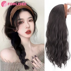 FORLISEE Synthetic Headband Wig Long Natural Curly Hair Daily Party Cosplay Wigs For Women Black Brown Heat Resistant Fiber