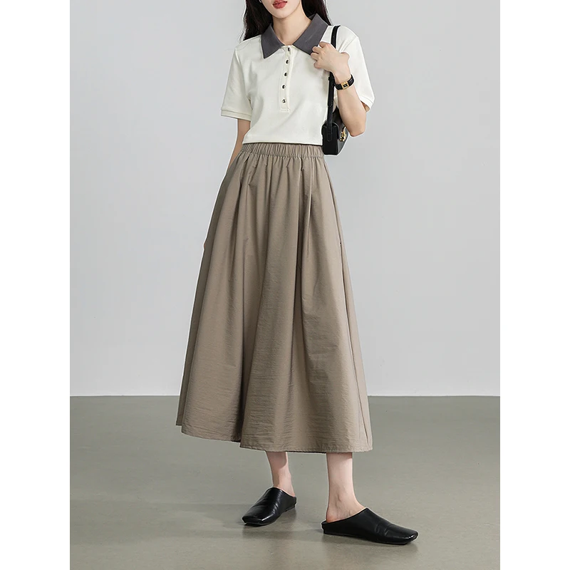 TOYOUTH Women Casual Pants 2024 Summer New Pleated Solid Color Ankle Length Wide Leg Skirt Pants