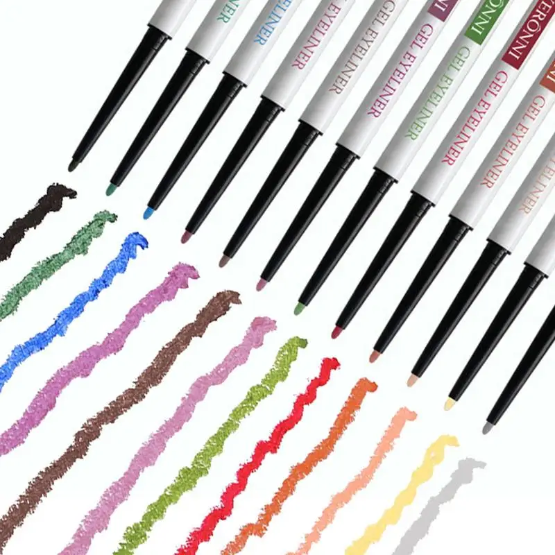 Colorful Eyeliner Set Quick Dry Eye Liner For Women 12 Colors Retractable 24-Hour Wear Smudge Proof Cat Eye Liner Makeup Gift