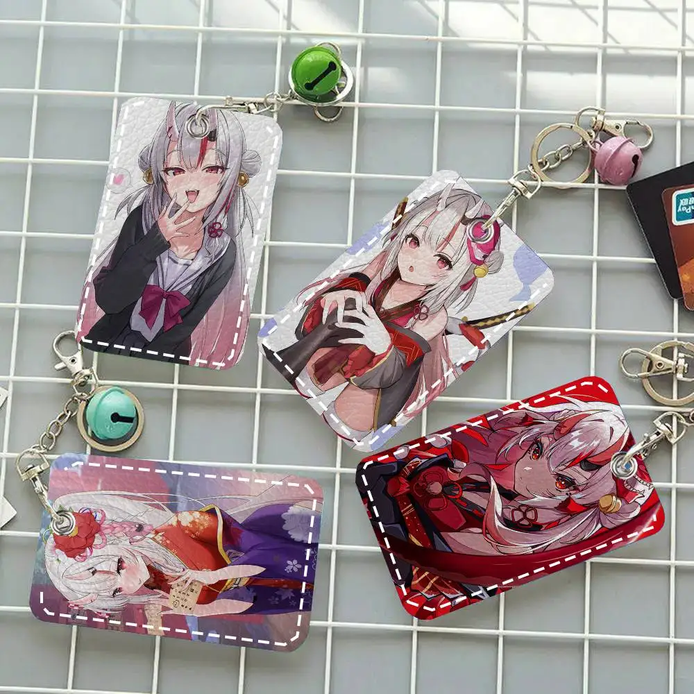 Nakiri Ayame Anime H-hololive Card Case Keychain Access Card Bag Key Tag Ring Leather Card Holder Key Ring Access
