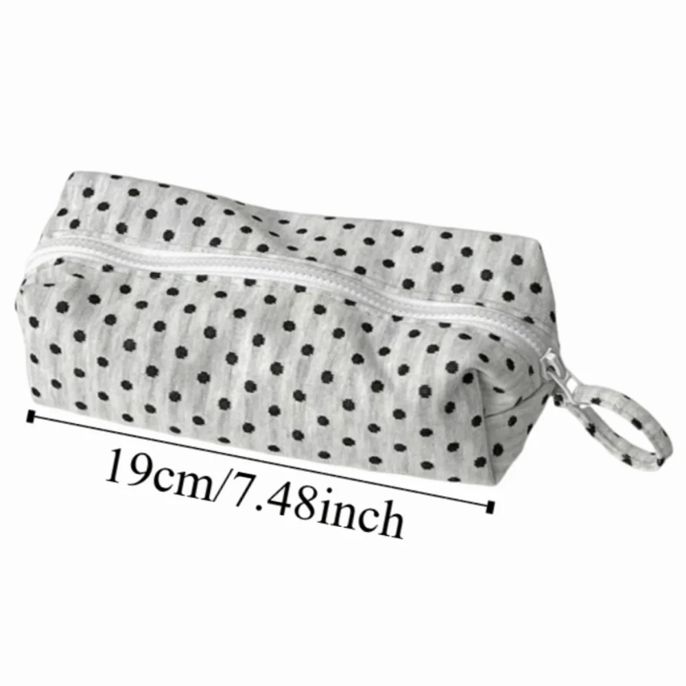 Estuche multifuncional para lápices con diseño de lunares, bolsa de maquillaje de gran capacidad, organizador de bolígrafos portátil y bonito para estudiantes