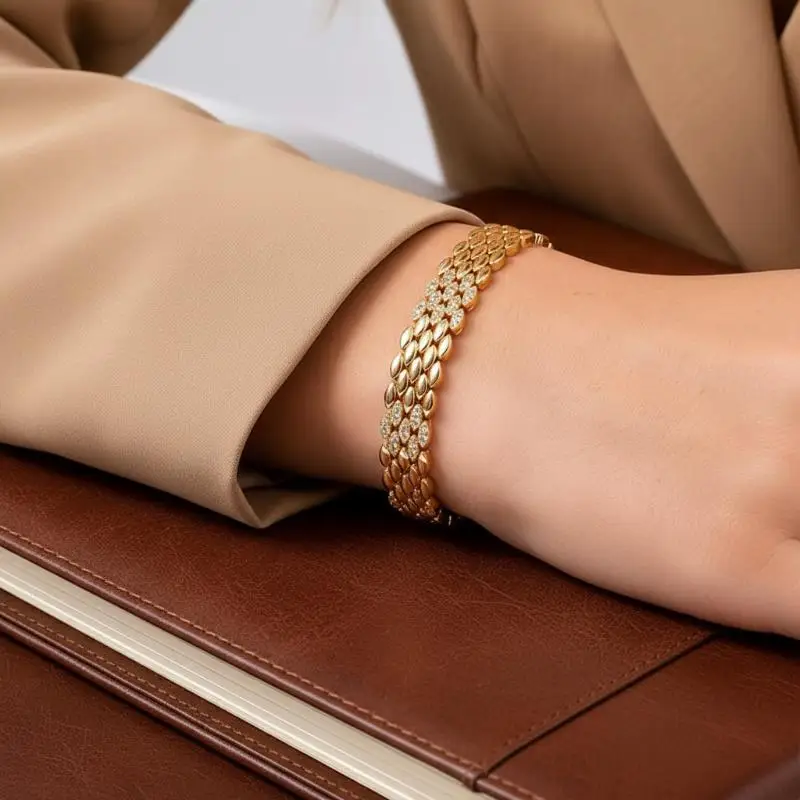 Gold Plated Copper Brass Materials Watch Bracelet Multi Choose Zircon Bracelet With Chain