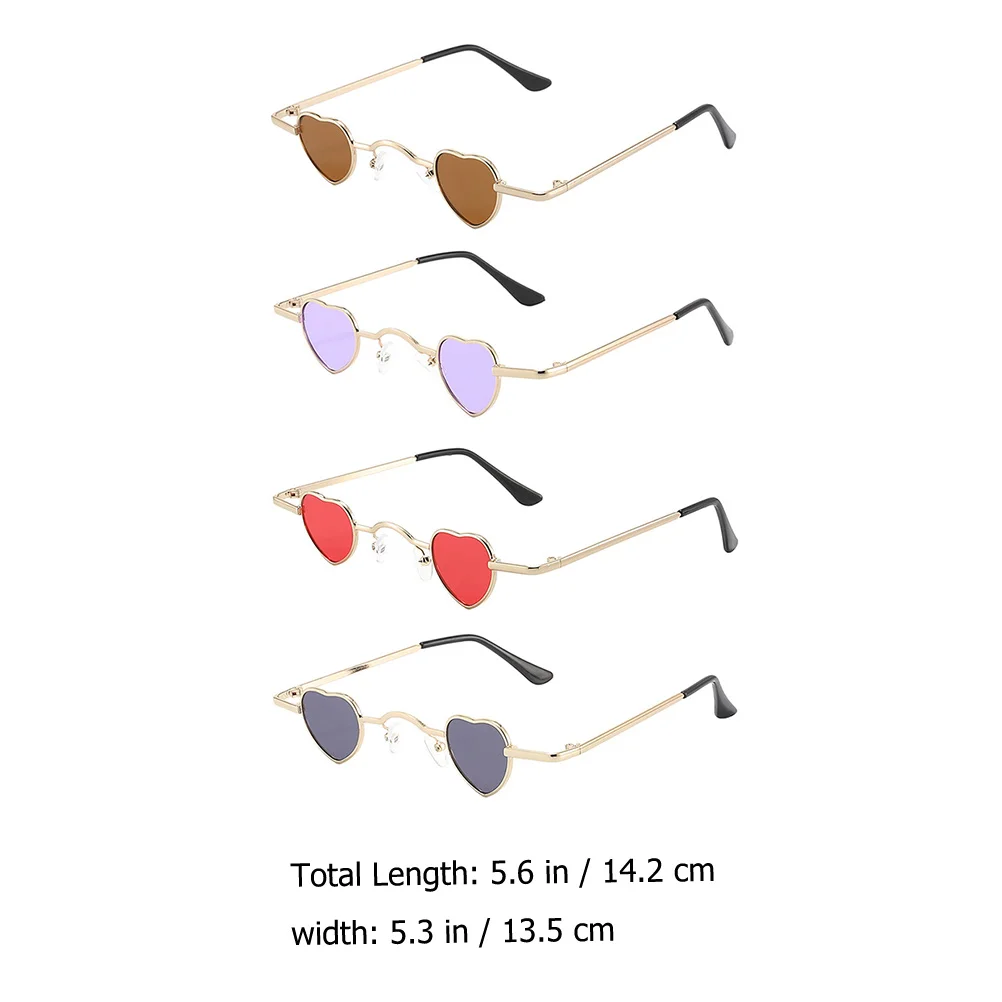 

4pcs Heart Shaped Sunglasses Women Metal Eyewear UV400 Party Outdoor Accessories Golden Frame Black Gray Purple Red Lenses