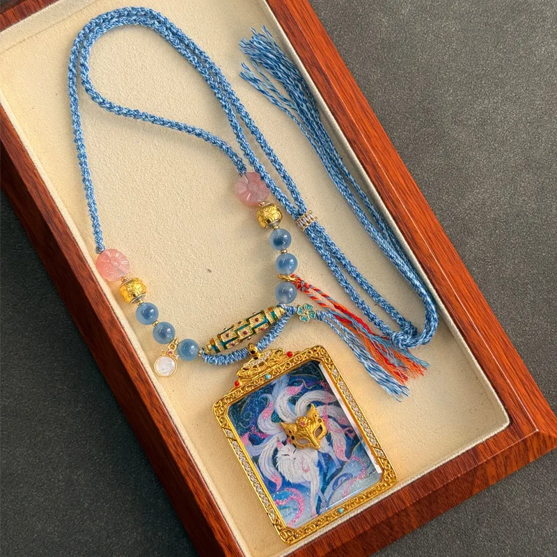 

Nine-Tailed Tibetan Style Handmade Braided Cotton Pendant Necklace Ornament Thangka Hanging Rope Buddh