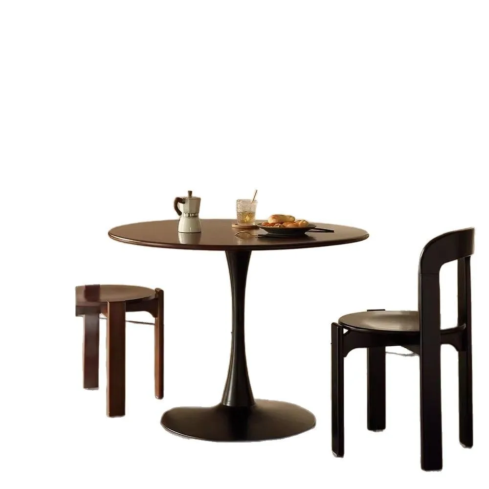 

Retro medieval solid wood tulip round dining table, small apartment household balcony leisure round table