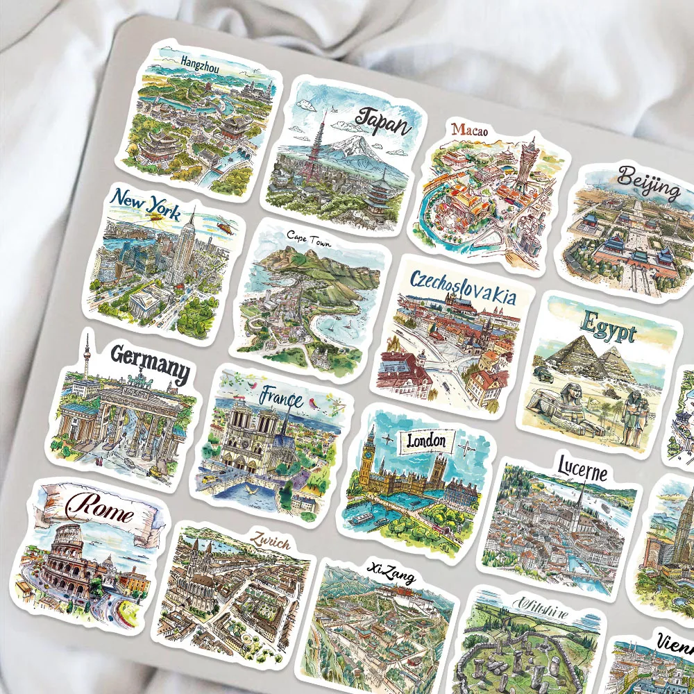 50pcs Hand Drawn Tourist Map Cartoon Graffiti Stickers Phone Guitar Laptop Notebook Suitcase Water Bottles Waterproof Sticker Gi