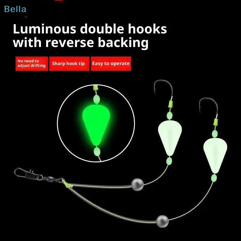 〔M〕Double Hook Fishing Hair Rigs With Nightlight Design Buoyancy Doubles & Reverse Bottom Ready Made  Carp Rigs Fishing Lure
