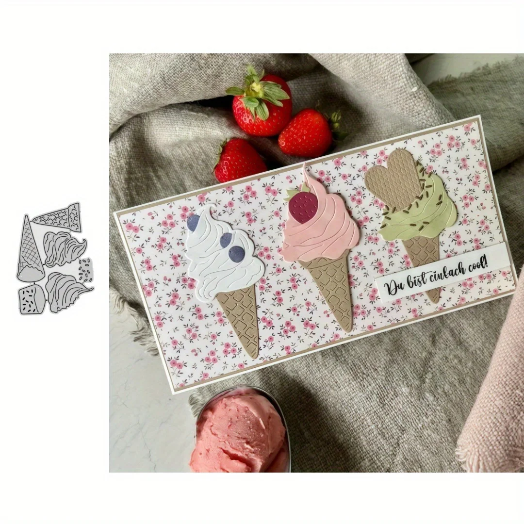 2025, Neuankömmling, Eiscreme mit Waffelkegel, Metall-Stanzformen für DIY Scrapbooking, Kartenherstellung, Schablonen, Fotoalben