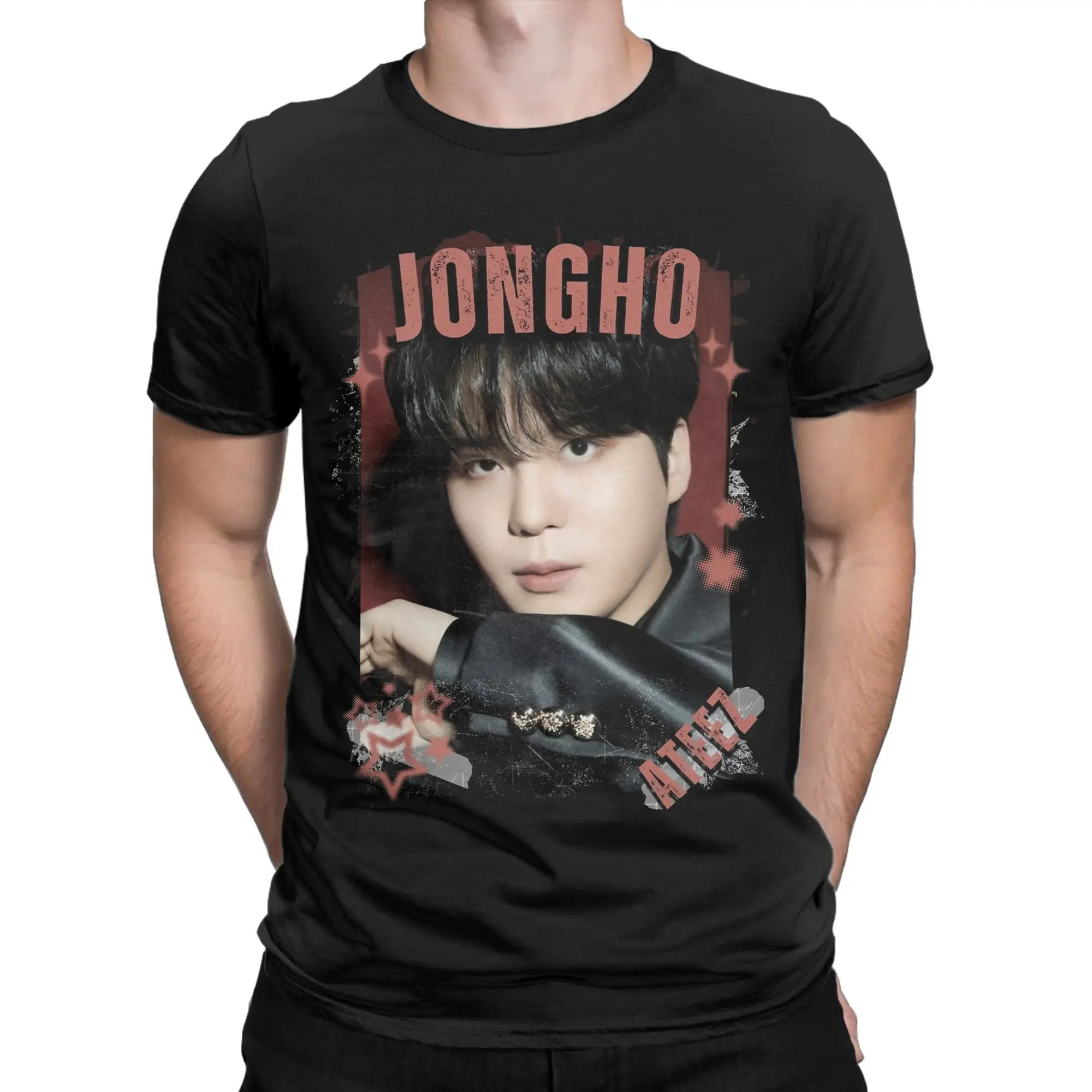 Kpop Boy Group A-Ateez Jongho T-Shirt for Men  Novelty Pure Cotton Tee Shirt Crew Neck Short Sleeve T Shirt Graphic Clothing