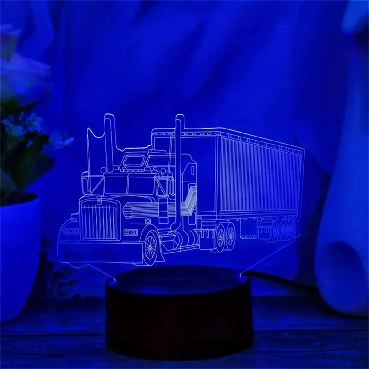 1pc  Truck 3D Night Light, 3D Optical Illusion Lamp With Touch, 7-Color Changing Ambient Light For Bedroom