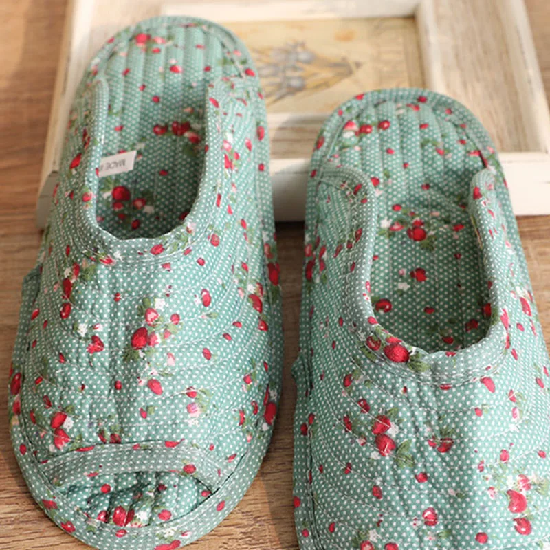 1pair High Quality Home Slippers Non-slip Indoor Floor Shoes Cotton Floral Printed Fashion Flat Shoes Lightweight Soft